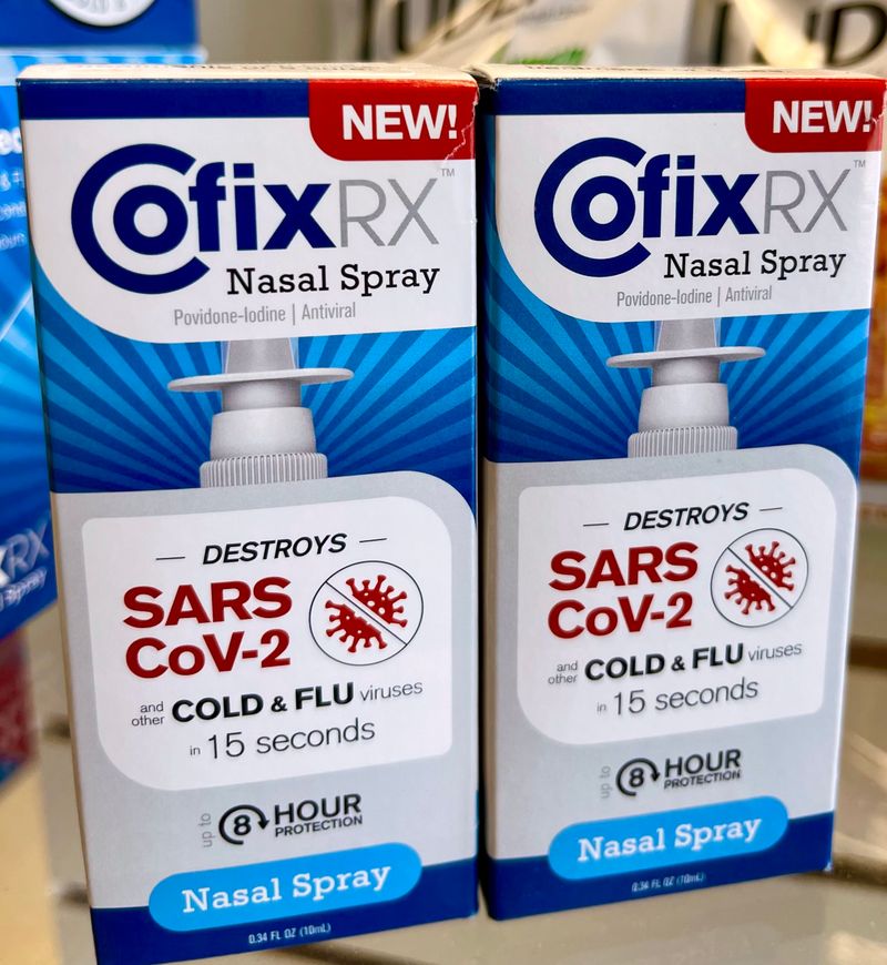CofixRX antiviral nasal spray boxes on a shelf